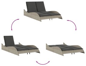 világosszürke polyrattan napozóágy párnákkal 114x205x73 cm