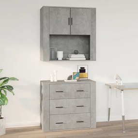 betonszürke szerelt fa faliszekrény 80 x 313 x 80 cm