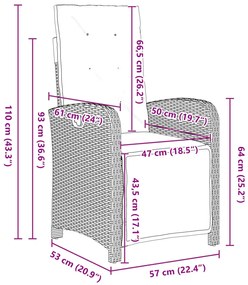 3 darabos kerti étkezősor párnákkal fekete poli rattan, kerti asztal fekete 80x80x73 cm edzett üveggel
