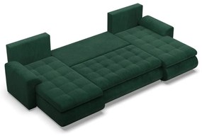 Tokio U alakú sarokkanapé, 3 ágyneműtartóval, kordbársony, univerzális oldal, zöld