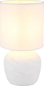 Globo 21739W Asztali lámpa, kerámia fehér, textil fehér, kábel PVC fehér, billenőkapcsoló a kábelen, ø: 160mm, M: 315mm, kábel hossza 1300mm, 1x E14 40W 230V izzó nélkül