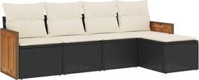 vidaXL 5 részes fekete polyrattan kerti kanapészett párnákkal