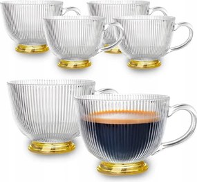 Kávéscsésze üveg arany pohárlábon Selena csíkos 430ml 6db