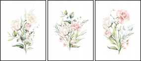 Triptichon szett 3db-os Virágok grafika poszter 30x40
