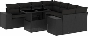 vidaXL 9 részes fekete polyrattan kerti ülőgarnitúra párnákkal