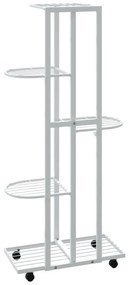 5 szintes fehér vas virágtartó állvány kerekekkel 44x23x100 cm