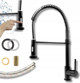 Konyhai csaptelep kihúzható kifolyócső Luneo spirál magas Fekete