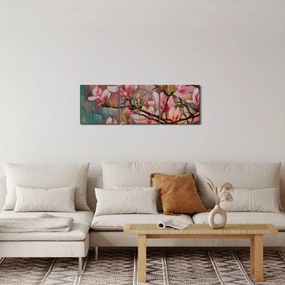 Kép - olajfestmény, virágzó Sakura (órával) (90x30 cm)
