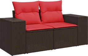 vidaXL kétszemélyes barna polyrattan kerti kanapé párnákkal