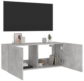 betonszürke fal TV-szekrény LED-világítással 100 x 35 x 41 cm