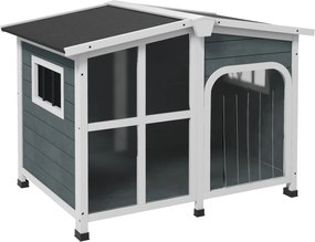 PawHut Kis Fa Kutyaház Nála Elforgatható Aszfalt Tető, Akryl Elülső Ajtó Függönnyel és Kivehető Aljjal 101x66.5x70.5 cm Sötétszürke | Aosom