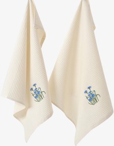 Goldea hímzett waffle konyharuha - búzavirág krémszínű alapon 50 x 70 cm