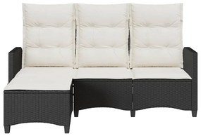 L-alakú fekete polyrattan fekvő kerti kanapé párnákkal