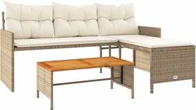 vidaXL L-alakú bézs polyrattan kerti kanapé asztallal és párnával