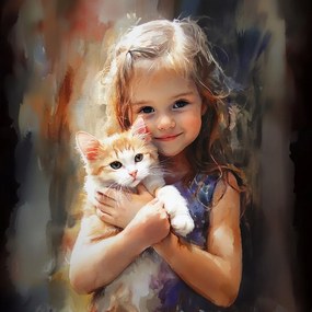 Canvas Vászonkép Gyerek Lány Macska Cica Portré 80x80