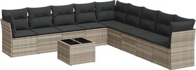 vidaXL 10 részes világosszürke polyrattan kerti ülőgarnitúra párnákkal