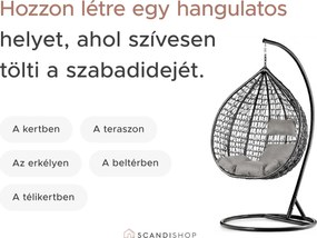 Fehér függőfotel KOKON állvány nélkül, bézs mintás párna