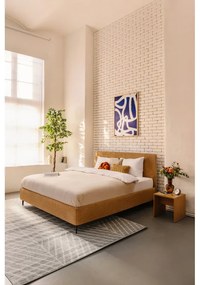 Mustársárga kárpitozott franciaágy ágyráccsal 160x200 cm Noira Slim – Bonami Selection