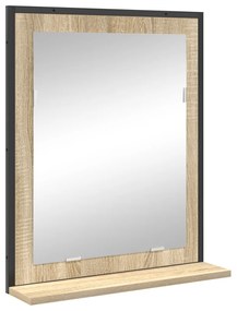 3 darabos Fürdőszoba Bútor Szett Sonoma tölgy Műanyag, Fürdőszoba Tükör Polccal Sonoma tölgy 50x12x60 cm Műanyag