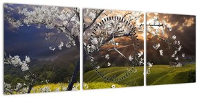 Kép - Virágzó fa az országban (órával) (90x30 cm)