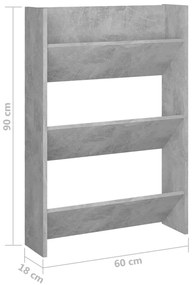 betonszürke forgácslap fali cipősszekrény 60 x 18 x 90 cm