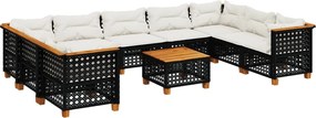 vidaXL 10 részes fekete polyrattan kerti ülőgarnitúra párnákkal