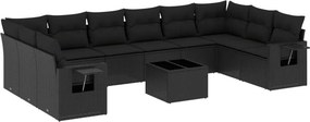 vidaXL 11 részes fekete polyrattan kerti ülőgarnitúra párnákkal