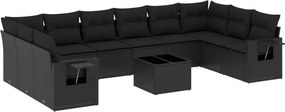vidaXL 11 részes fekete polyrattan kerti ülőgarnitúra párnákkal