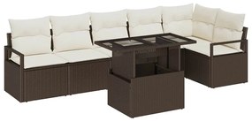 vidaXL Kerti Kanapé Szett tárolóval 7 pcs Barna Poli rattan