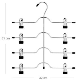 Helytakarékos 4 szintes fém nadrágakasztó készlet, 32 cm, ezüst és fekete