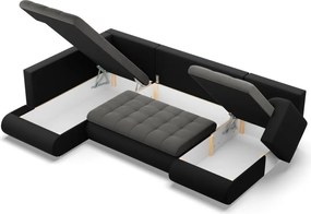 Tokio U sarokkanapé, 3 ágyneműtartóval, bársony + műbőr, baloldali, szürke - fekete