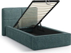 Türkiz kárpitozott ágyneműtartós egyszemélyes ágy ágyráccsal 90x200 cm Darren – Micadoni
