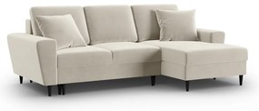 Bézs bársony kinyitható tárolóhelyes sarokkanapé (jobb oldali-heverő résszel) Kyoto – Cosmopolitan Design