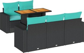 vidaXL 6 részes fekete polyrattan kerti ülőgarnitúra párnákkal