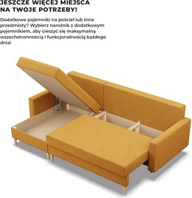 Etna sarokkanapé, 1 ágyneműtartóval, bársony, univerzális oldal, bonell töltet, sárga