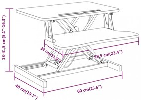 acél és fatermék állítható munkaállomás 60 x 40 x (13-41,5) cm