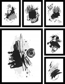 Poszter szett 6db-os lakás szett absztrakt grafika vonalak fekete