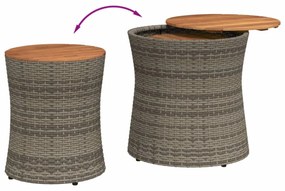 2 db szürke polyrattan kerti kisasztal fa asztallappal
