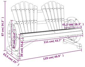 2 személyes tömör fenyőfa kerti Adirondack szék