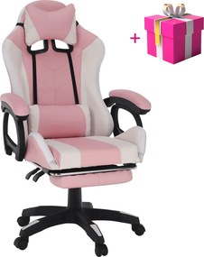 Irodai/gamer szék RGB LED világítással, rózsaszín/fehér, JOVELA