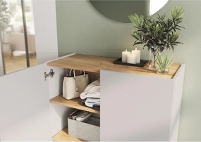 Krémszínű szekrény tölgyfa dekorral 74x105x33 cm Alviano – Germania