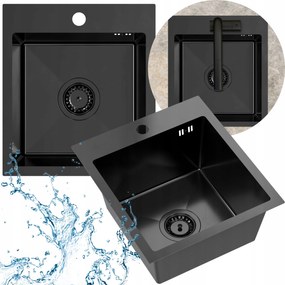 Acél Mosogató Egykamrás Konyhai Mosogató fekete Szifon Szűrő 6in1