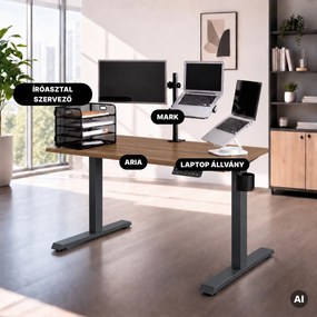 Elektromos íróasztal magasságállítással ergonomikus antracit/dió,1200x600 mm: ARIA