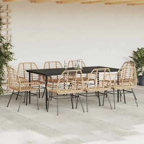 9 észes barna polyrattan üveg kerti étkezőgarnitúra