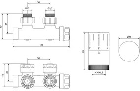 Mexen, Mexen G05 készlet termosztatikus sarok, Duplex, DN50, króm - W907-958-01