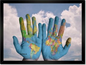 Poszterek keretben 40x30 Világtérkép Világkéz