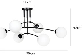 Csillár PREGOS 6xE14/10W/230V fekete/fehér