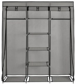 szürke szövet ruhaszekrény rekeszekkel és rudakkal 150x45x175cm