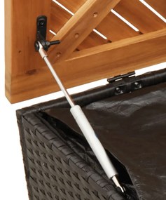 fekete polyrattan és akácfa kerti tárolóláda 110 x 50 x 54 cm