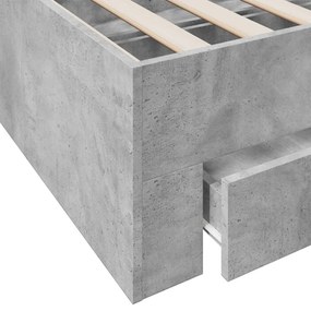 betonszürke szerelt fa ágykeret fiókokkal 90 x 200 cm